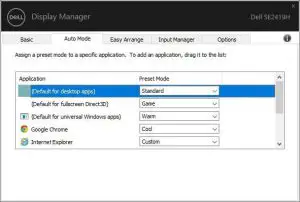 FIG 7 Assigning preset modes to applications
