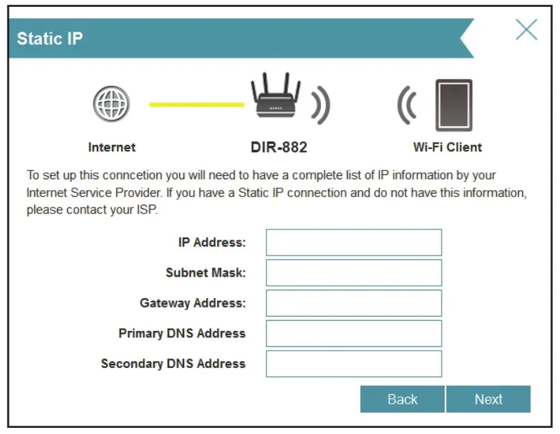 EXO D-Link AC2600 MU-MIMO Wi-Fi Router - Static IP connection