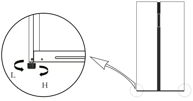 KERNAU KFSB 17191 NF X Refrigerator - Schematic diagram of the levelling feet