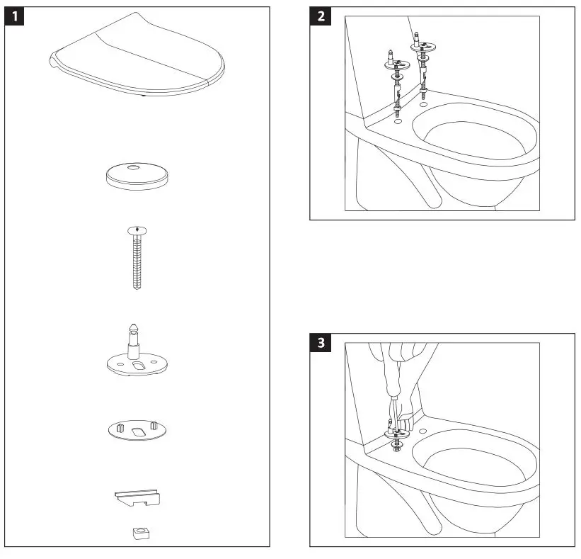 CUR AQUA 009479 Toilet Seat Instruction Manual - Fig 1,2,3