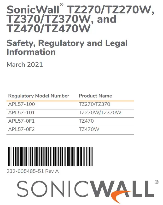 SONICWALL TZ270 Comprehensive Entry Level Next-Generation Firewall Instructions
