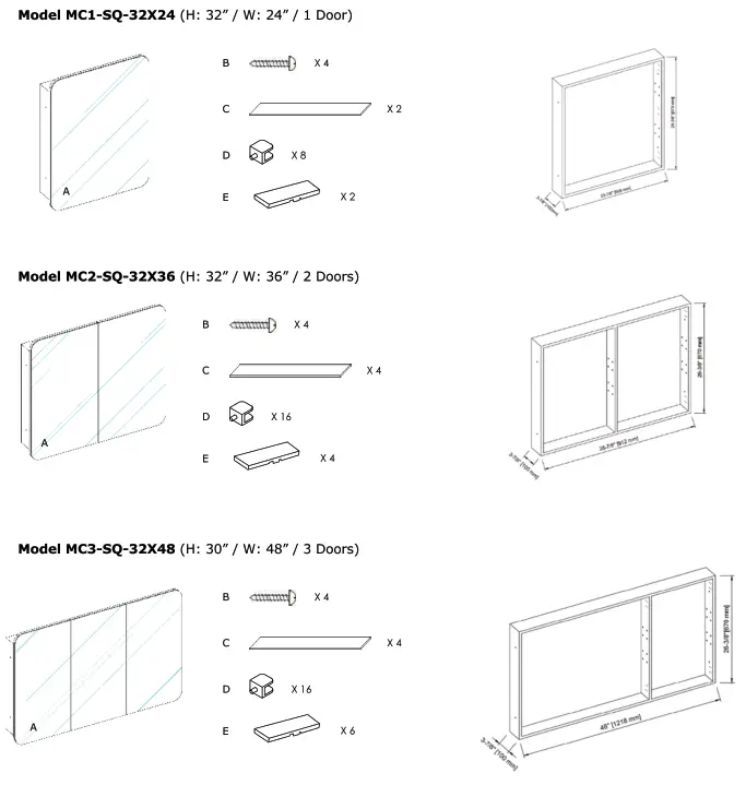 Glass Warehouse Orsa MC1 R 24 Mirror Cabinet - FIG 1