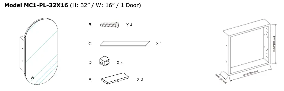 Glass Warehouse Orsa MC1 R 24 Mirror Cabinet - FIG2
