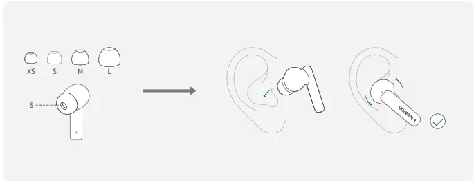 UGREEN HiTune T3 Active Noise Cancelling Wireless Earbuds - 02 - Wear and Adjust