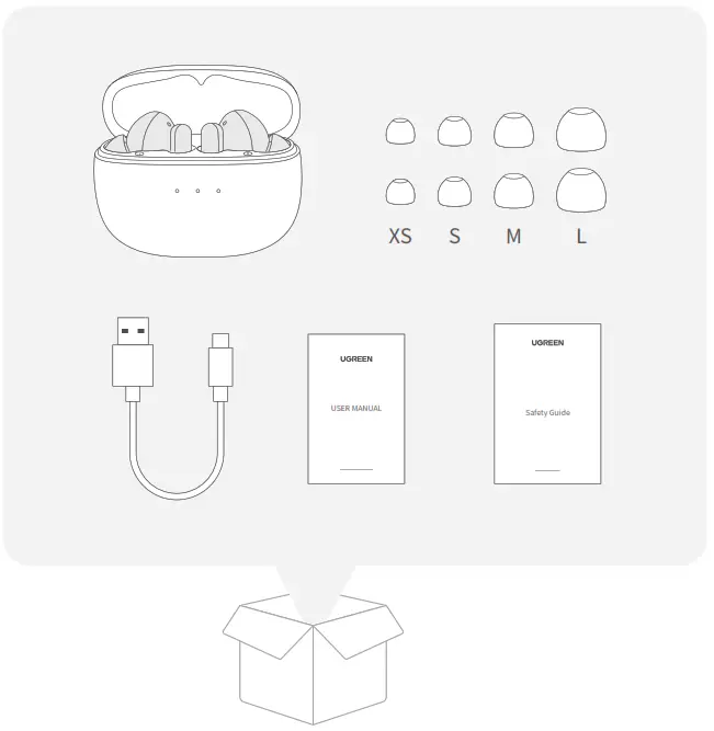UGREEN HiTune T3 Active Noise Cancelling Wireless Earbuds - What's in the Box