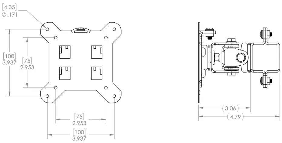 KENDALL HOWARD 5200 3 501 00 Performance 3 Axis Monitor Mount - Dimensional Drawing