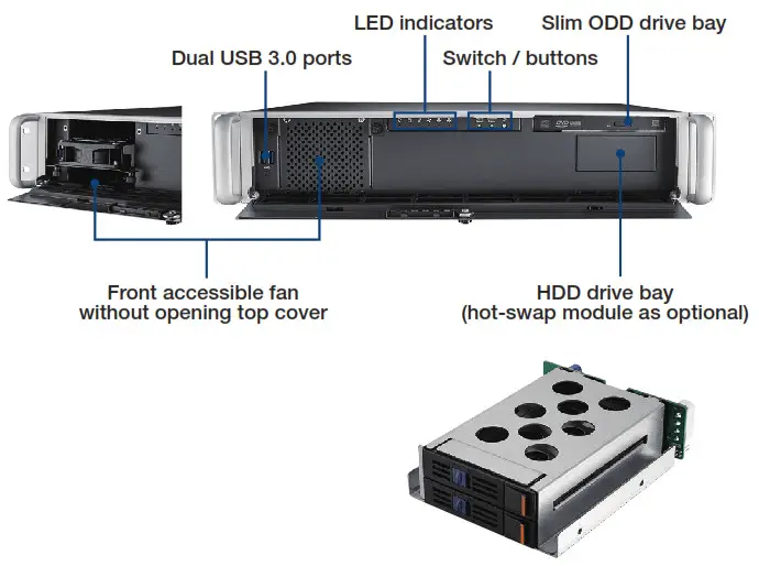 ADVANTECH ACP-2020 2U Rackmount Short Depth Chassis - Front View