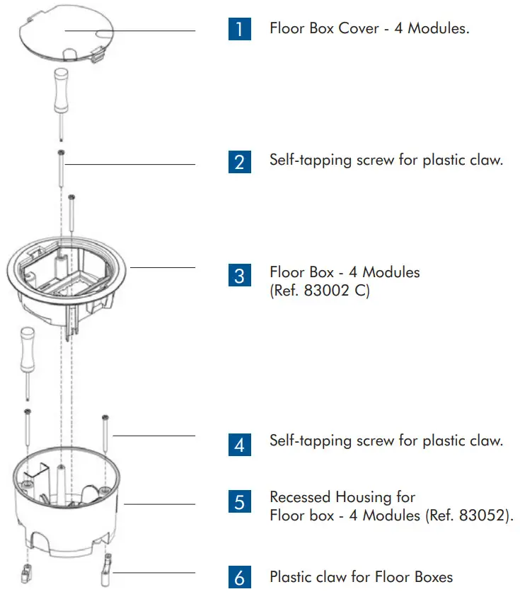 BUROTICA 83002 C 4 Modules Floor Box - ASSEMBLY DIAGRAM
