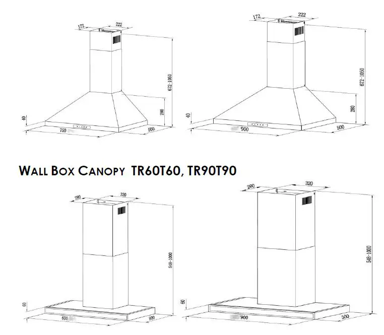 TRINITY TR60C60 60cm Wall Canopy Tower Rangehood-fig-1