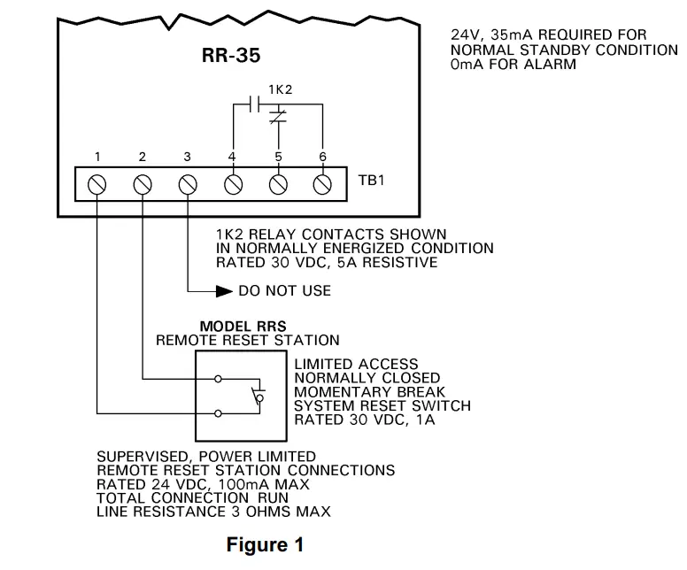 SIEMENS RR-35 Remote Reset Module and Remote Reset Station - Diagram