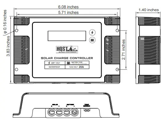 VOYAGER 20A PWM Waterproof Solar Charge - Dimensions