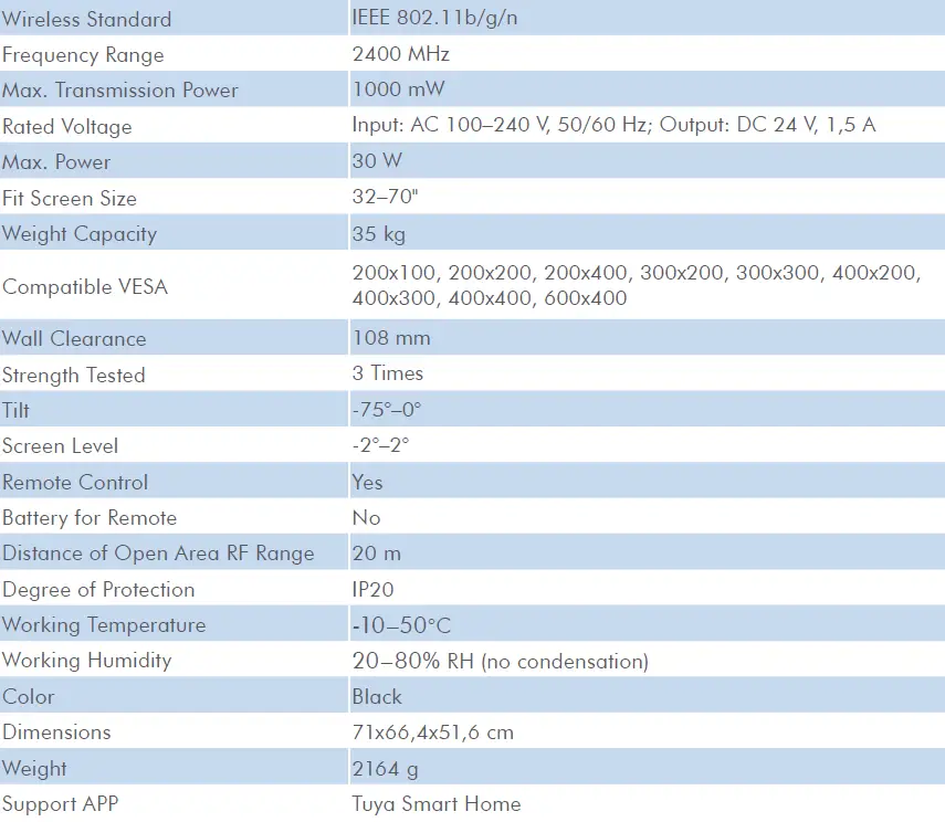 LogiLink BP0159 TV Ceiling Mount with Remote and Tuya Contro 11