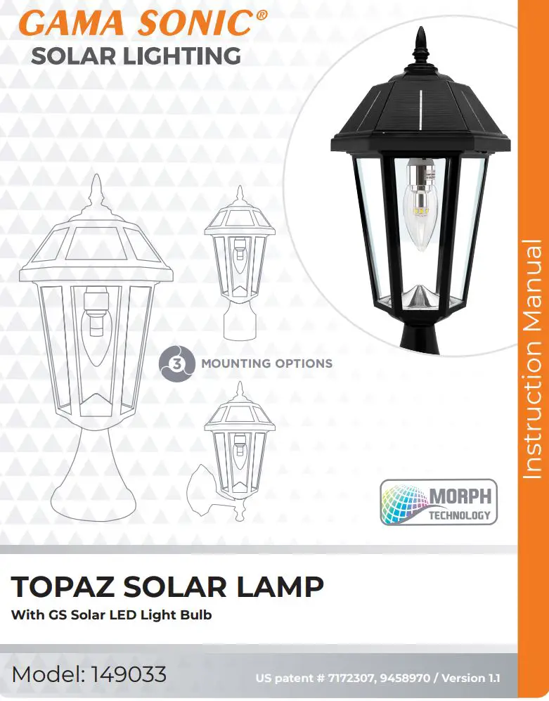 GAMA SONIC TOPAZ SOLAR LAMP 149033 Instruction Manual