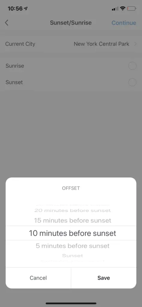 select 'Sunset/Sunrise