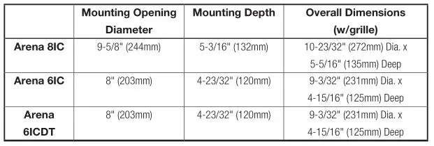 JBL Arena 6ICDT - DIMENSIONS
