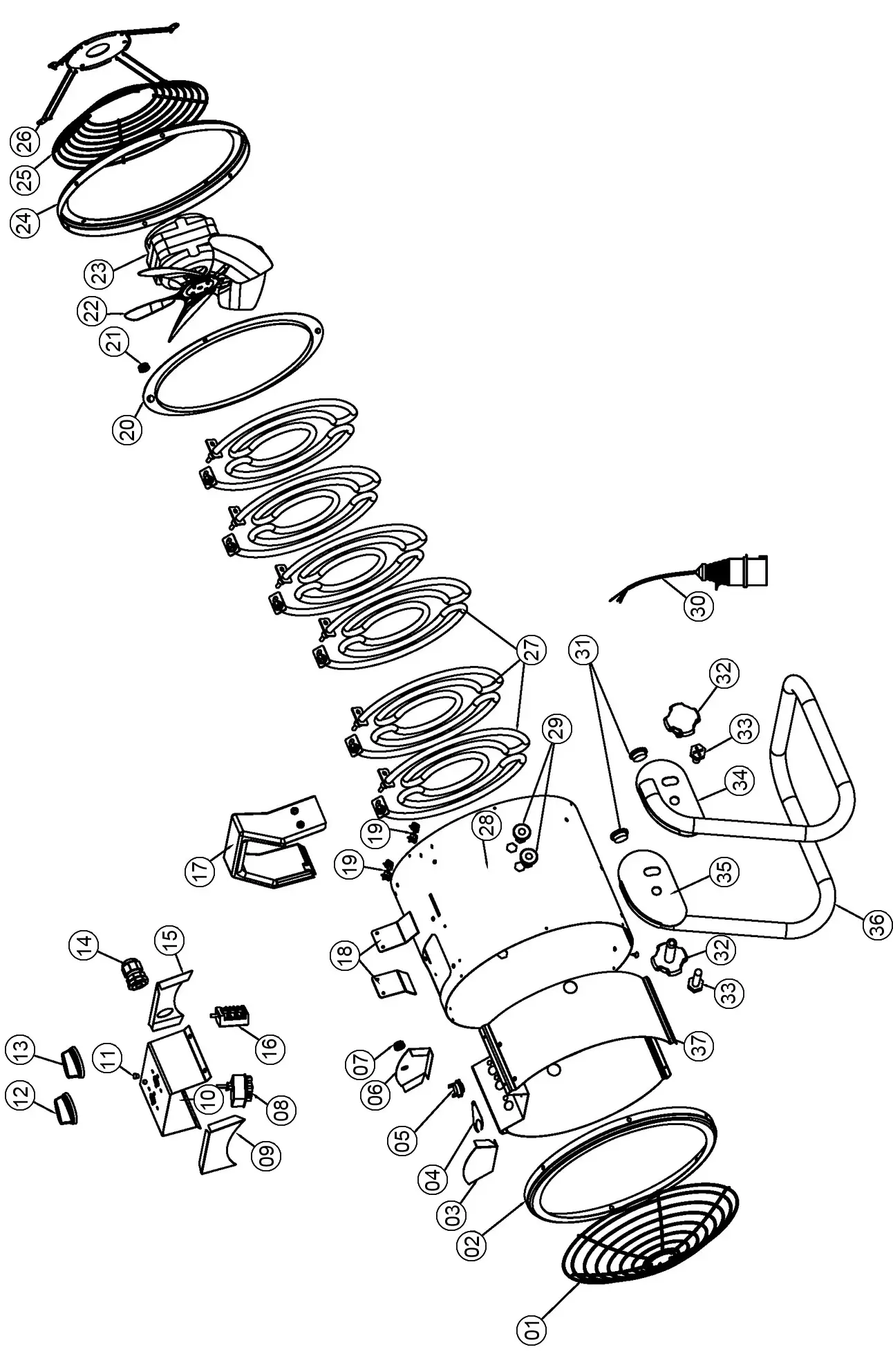 Clarke DEVIL 7009 9KW Electric Fan Heater - PARTS DIAGRAM
