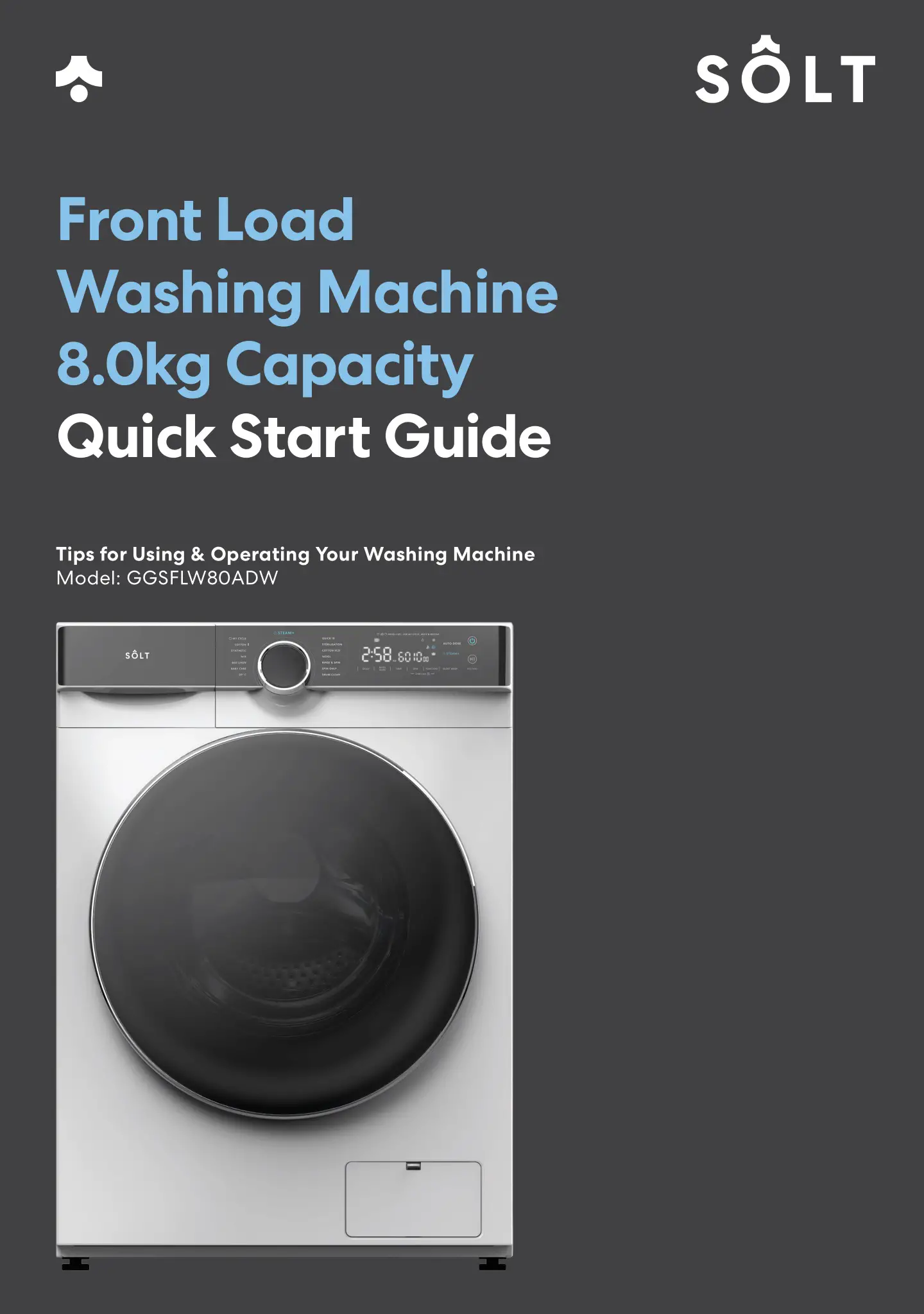 SOLT GGSFLW80ADW Front Load Washing Machine 8.0kg Capacity User Guide