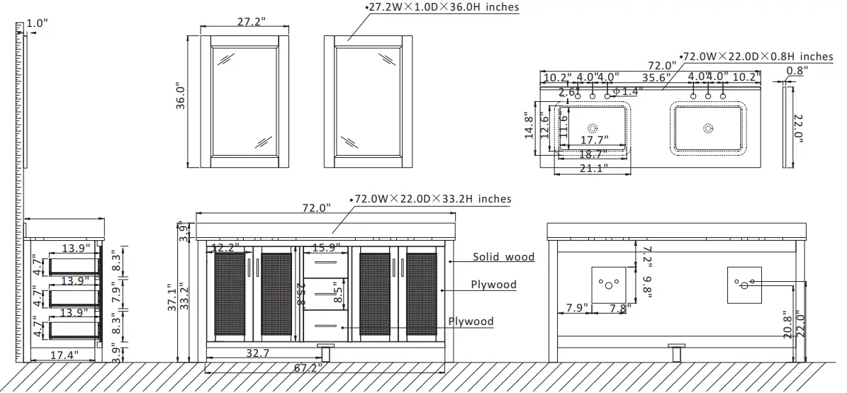 ALTAIR-542072 -72 -W-x-22-Inch-D-x-34-Inch-H -Bath-Vanity-in-Black-=Oak-Carrara-FIG-3