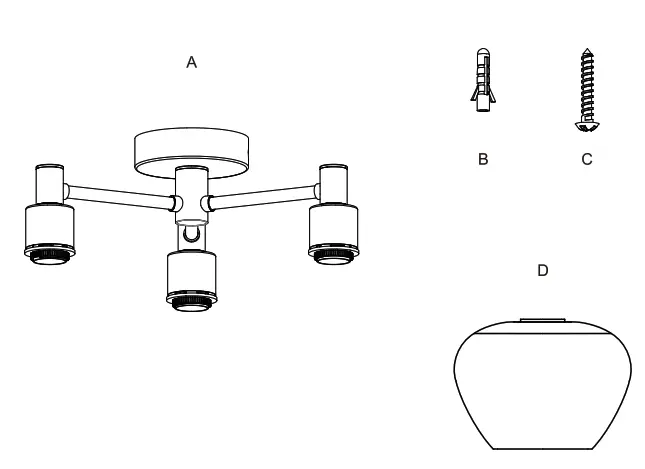 NOVA LIFE KELLY Interior Ceiling Lamp Package contents