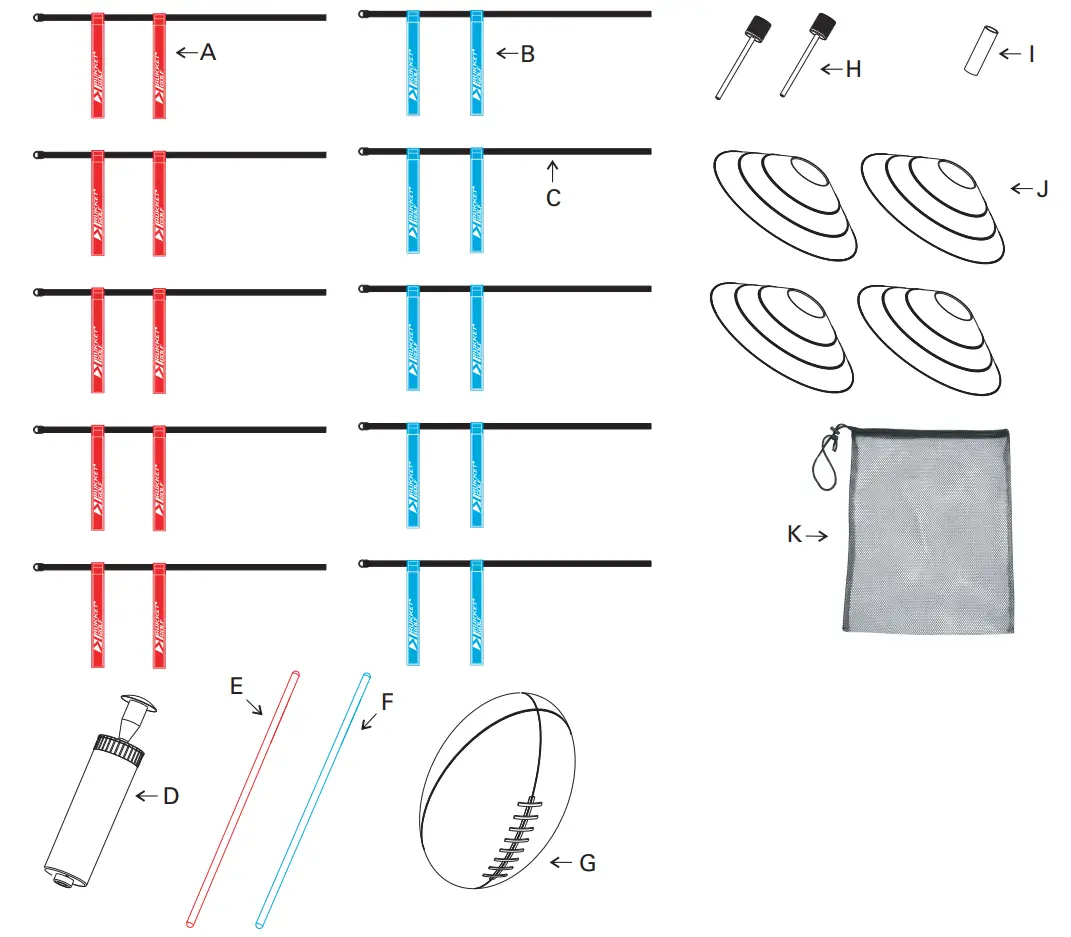 RUKKET SPORTS Glow in the DARK Flag Football Package Content