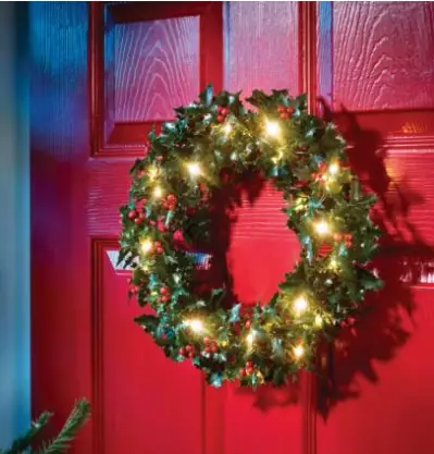 COOPERS-OF-STORTFORD-H881-35cm-Light-Up-Holly-and-Berry-Wreath-product
