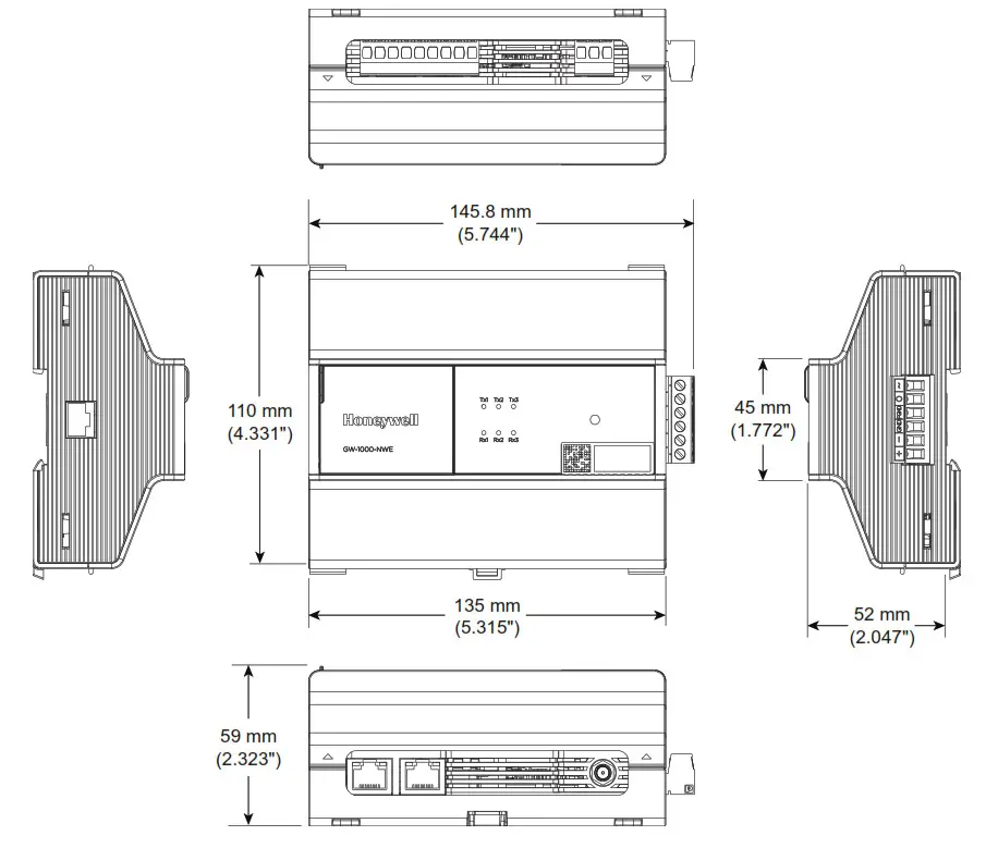 Honeywell GW-1000-WE-GE-1000-NWE Gateway - DIMENSIONS