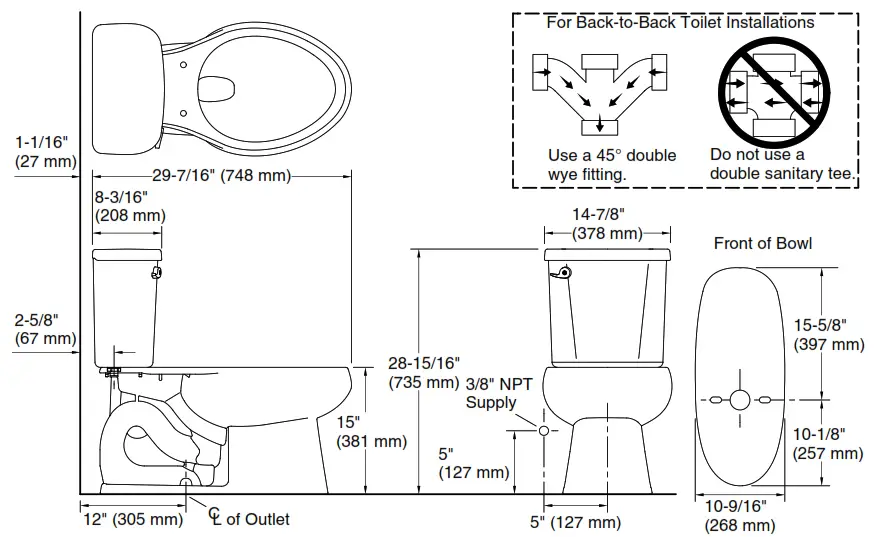 KOHLER 402321 Windham Two-Piece Elongated 1.28 gpf Toilet - Diogram