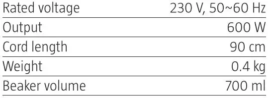 Menuett 009540 Hand Blender Instruction Manual - Technical Data