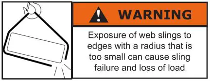 LiftAll Synthetic Web Sling Safety Bulletin - EXPOSURE OF SLINGS TO EDGES WARNING Info