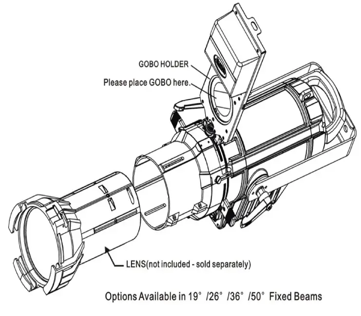 ELATION 1236100136 CW PROFILE HP IP Party Light - LENS AND GOBO HOLDER INSTALLATION
