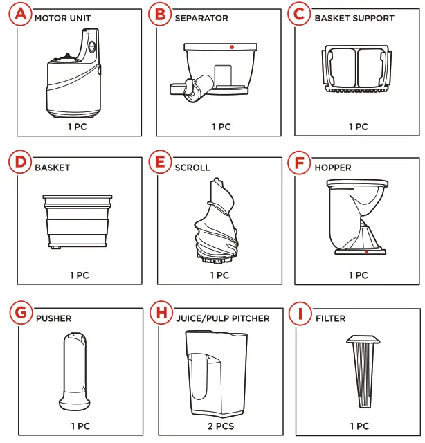 EMPV-BLDR03 150W 150W Cold Press Slow Juicer -parte