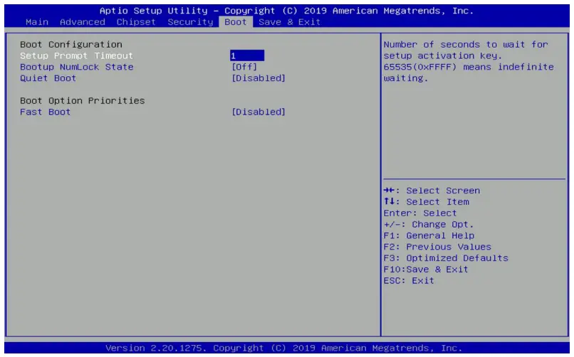 cincoze P2100 Series High Performance Convertible Computer - Boot settings
