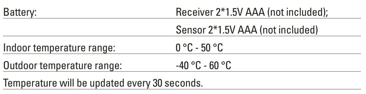 Rubicson Wireless thermometer - Technical specifications