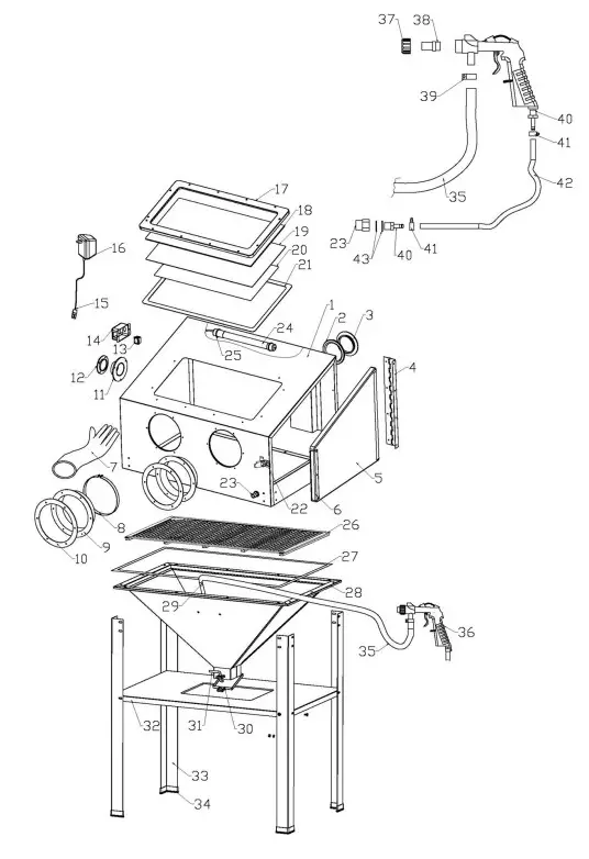 Clarke SB30 Sand Blast Cabinet - PARTS DIAGRAM