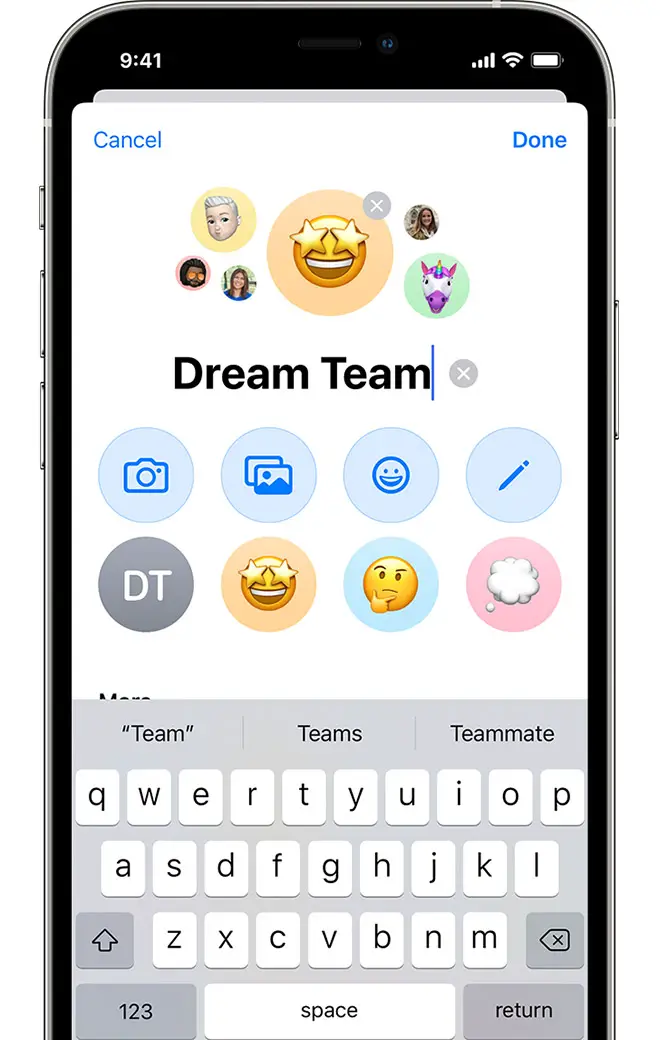 iPhone showing how to add a name and photo to group text