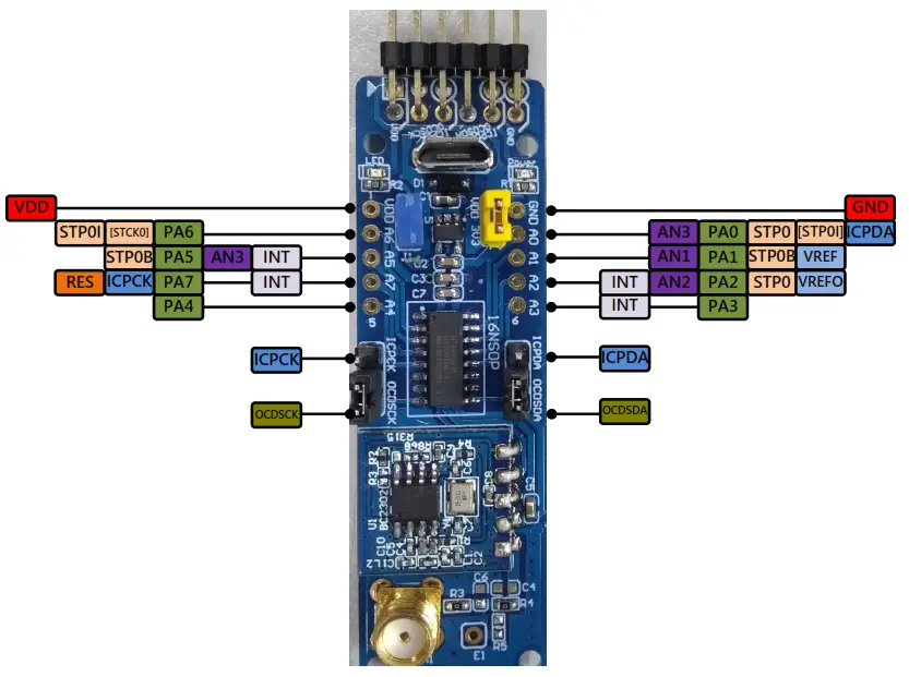 HOLTEK BC66F2332 Easy DEV - Pin and Schematics