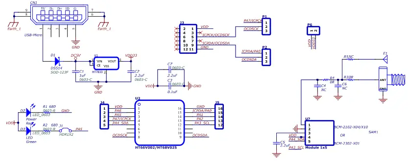 HOLTEK BC66F2332 Easy DEV - Schematic