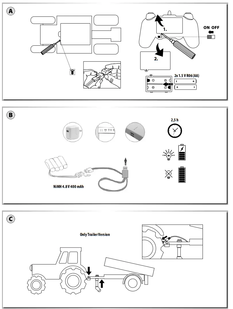 CARSON 100 RTR READY TO RUN Tractor JCB with Trailer 2.4 GHz-