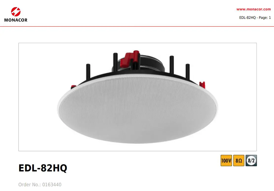 MONACOR EDL-82HQ Wall and Ceiling Speaker Instructions