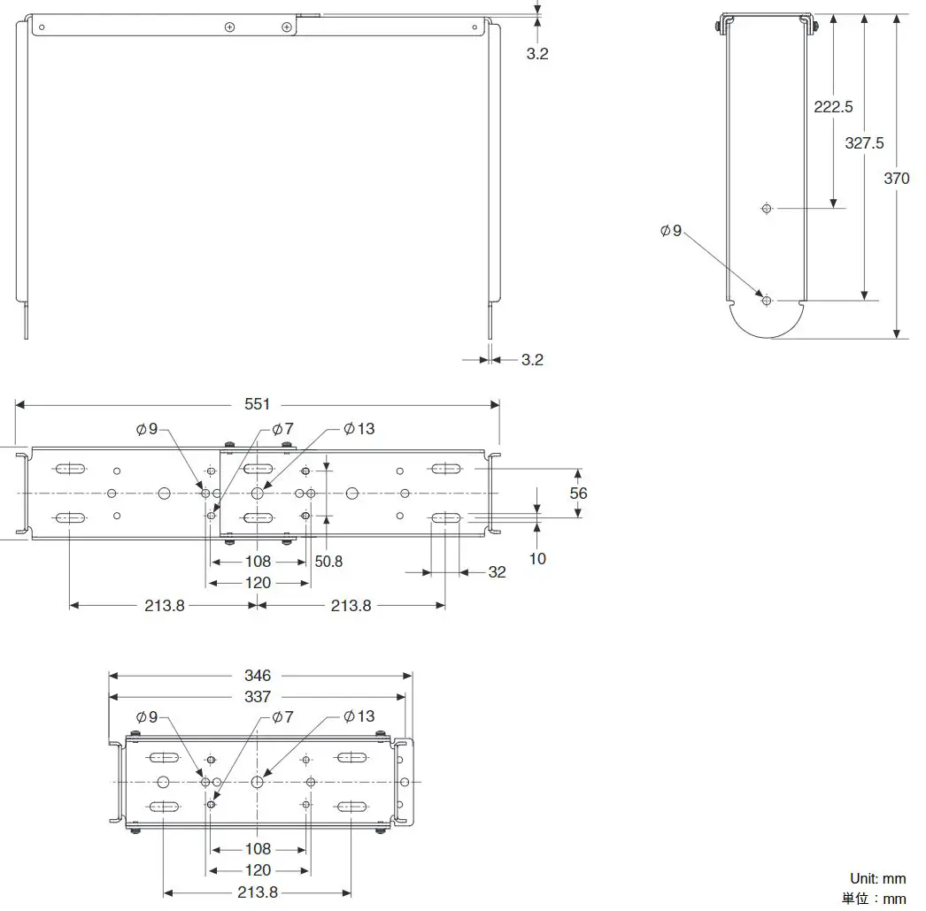 YAMAHA UB-DXRDHR10 U-Bracket Owner's Manual - Dimensions