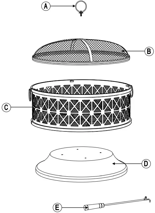 SUNJOY GROUP A301013201 30 Inch W Black Steel Wood Burning Fire Pit - EXPLODED DRAWING