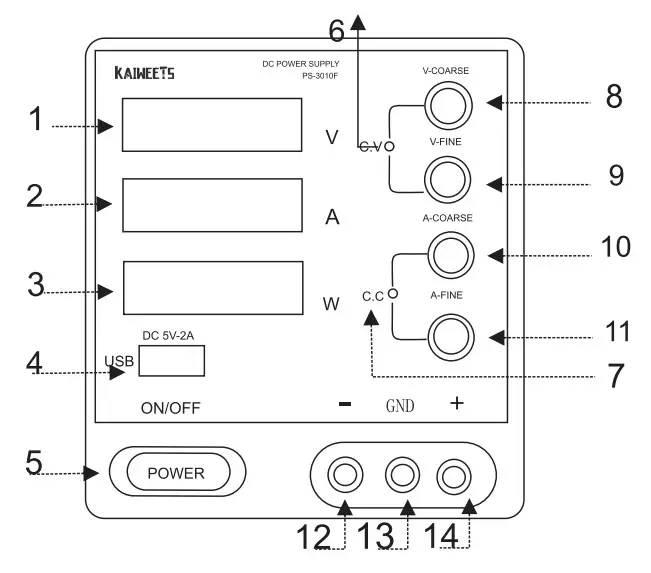 KAIWEETS PS-3010F DC Power Supply- Controls