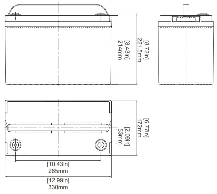 RENOGY RBT100LFP12 BT US 12V 100Ah Lithium Iron Phosphate Battery with Bluetooth-Dimensions