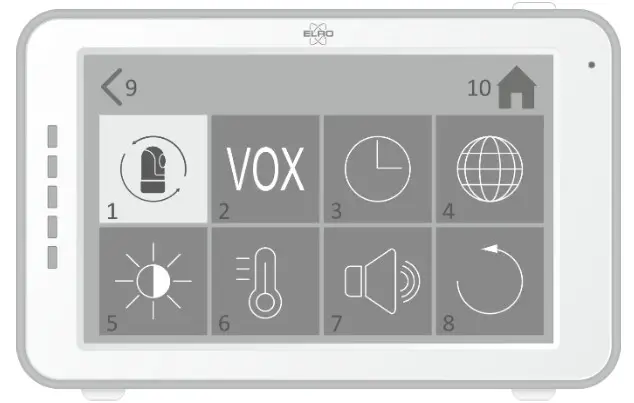 ELRO BC3000 Baby Monitor Royale XL Touch Screen- Menu page