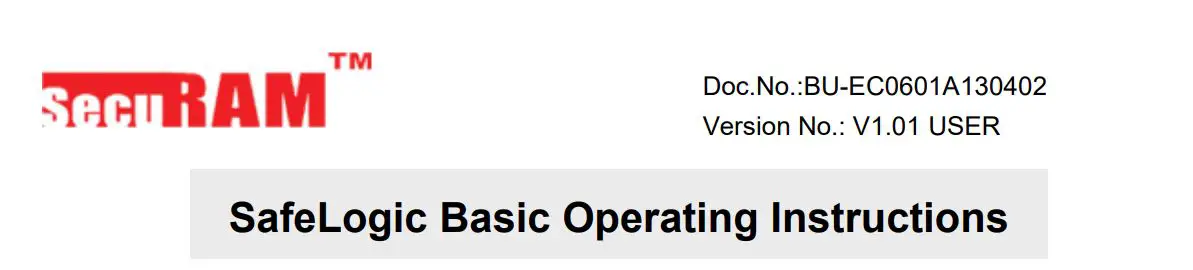 SecuRAM SafeLogic Basic EC-0601A Series EntryPad Instruction Manual