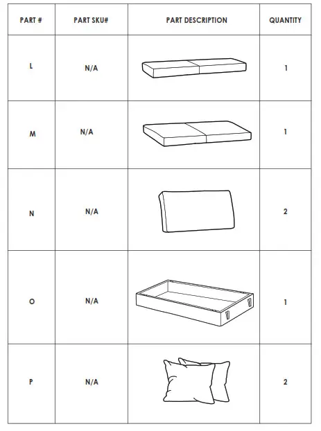 LIVING SPACES Pascal Drop Back Sofa Bed- PARTS AND HARDWARE 2