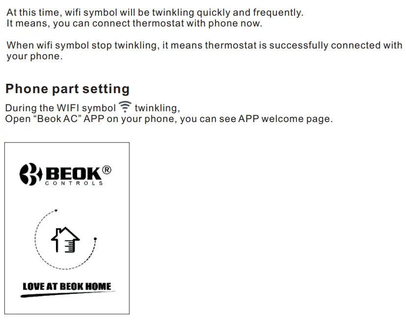 BEOK TGT70 WiFi Fan Coil Thermostat Instruction Manual - Connection Thermostat with Phone