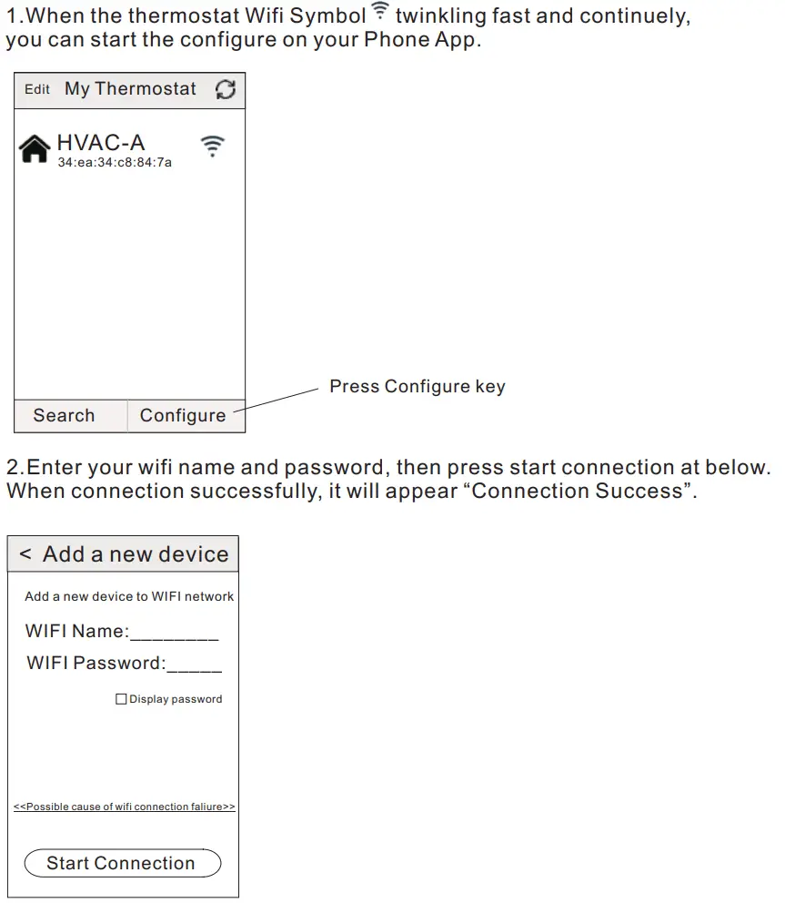 BEOK TGT70 WiFi Fan Coil Thermostat Instruction Manual - Connection Thermostat with Phone