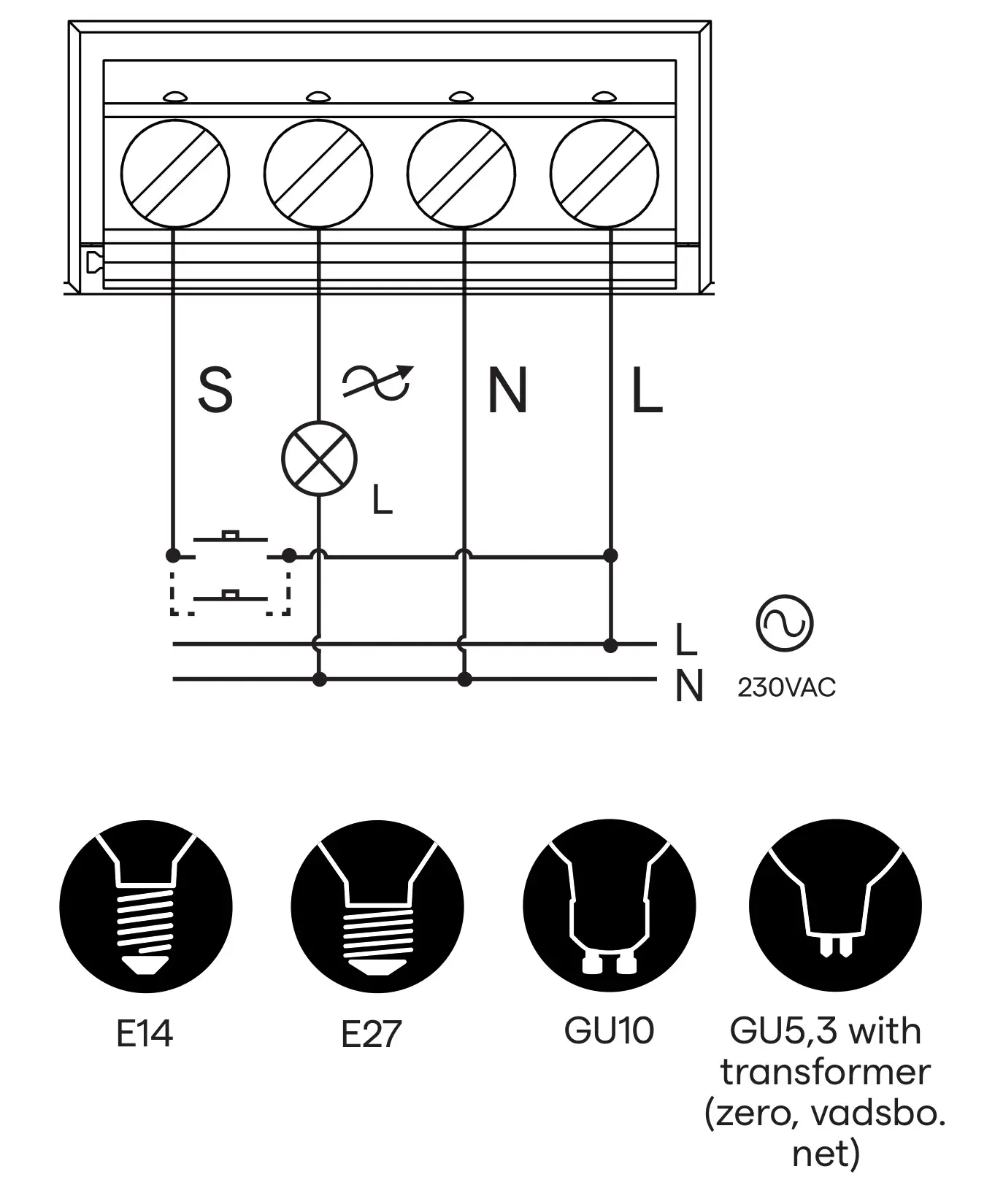 VADSBO LD220WCM Bluetooth Dimmer - Wiring diagram