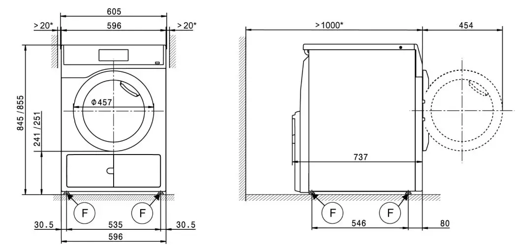 Miele PDR 507 HP Heat-Pump Dryer Installation Guide - Appliance dimensions
